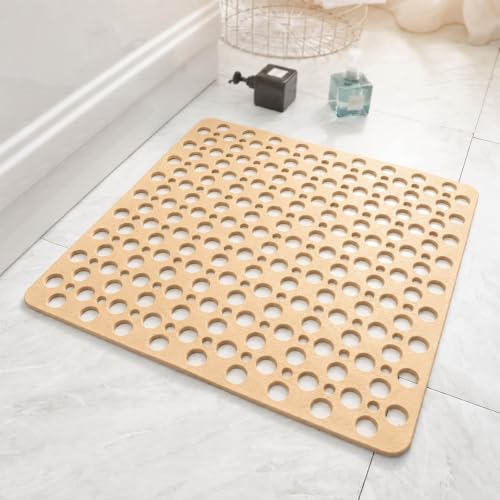 Casa and Beyond Shower Mat, Secure Shower Mat-Non-Slip, Washable Non-Slip Bathtub Mats, with Suction Cups and Drain Holes, Soft Textured Design, Easy to Clean for Bathroom (Beige, 20.9" x 20.9") - color: Beige, size: 20.9" x 20.9" (Rectangular)