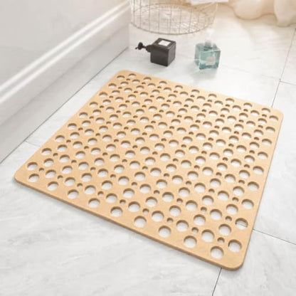 Casa and Beyond Shower Mat, Secure Shower Mat-Non-Slip, Washable Non-Slip Bathtub Mats, with Suction Cups and Drain Holes, Soft Textured Design, Easy to Clean for Bathroom (Beige, 20.9" x 20.9") - color: Beige, size: 20.9" x 20.9" (Rectangular)