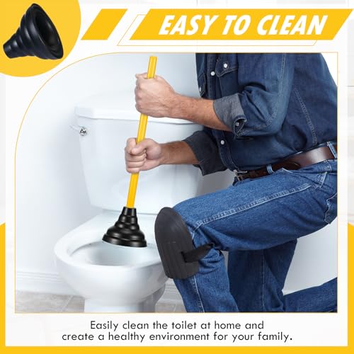 4 Pcs Heavy Duty Toilet Plunger with Long Wooden Handle Force Suction Cup 26.38"x5.51" Black Rubber Toilet Plunger Removes Clogs Without Holder for Bathroom Drains Sink
