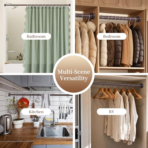 STARLATTA 2 Pack Shower Curtain Rods:43-80 Inch No Drilling Tension Rods, 1" Diameter Heavy Duty Adjustable, Stainless Steel Rust-Proof Spring Anti-Slip Curtain Rod for Bathroom (Brown,80'') - color: Brown, size: 43''-80''