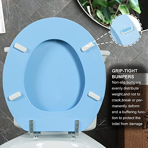 Blue Round Toilet Seat Natural Wood Toilet Seat with Zinc Alloy Hinges, Easy to Install also Easy to Clean, Scratch Resistant Toilet Seat by Angol Shiold (Round, Blue) - color: Blue, size: Round