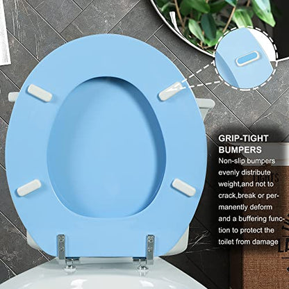 Blue Round Toilet Seat Natural Wood Toilet Seat with Zinc Alloy Hinges, Easy to Install also Easy to Clean, Scratch Resistant Toilet Seat by Angol Shiold (Round, Blue) - color: Blue, size: Round