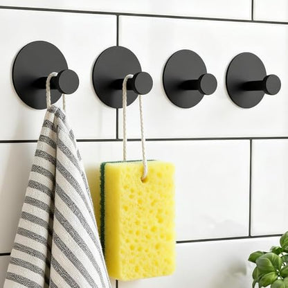 Towel Hooks for Bathroom (4 Pack) Adhesive Towel Hook Shower Hooks for Inside Shower - Sticky Bathroom Wall Hooks for Hanging Towels, Robe, Loofah, Bath Sponge (Style 2 - Black) - color: Style 2 - Black