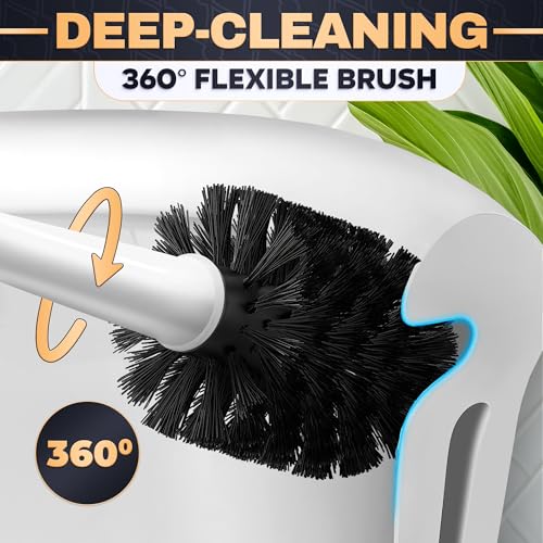 2 in 1 Toilet Plunger and Brush Set White, 9.3×6.3×15.2 in | Toilet Brush and Plunger Set White with Stiff Bristles, Strong Vacuum Suction and Holder, Easy to Place and Simple to Store - color: White With Plunger