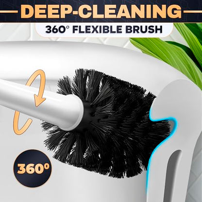 2 in 1 Toilet Plunger and Brush Set White, 9.3×6.3×15.2 in | Toilet Brush and Plunger Set White with Stiff Bristles, Strong Vacuum Suction and Holder, Easy to Place and Simple to Store - color: White With Plunger