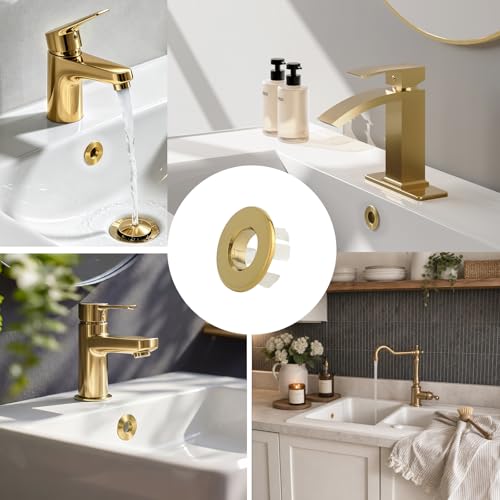 Sink Overflow Ring, Gold | Bathroom Kitchen Sink Basin Trim Overflow Cover Hole Insert Round Cap, Brass - color: Gold