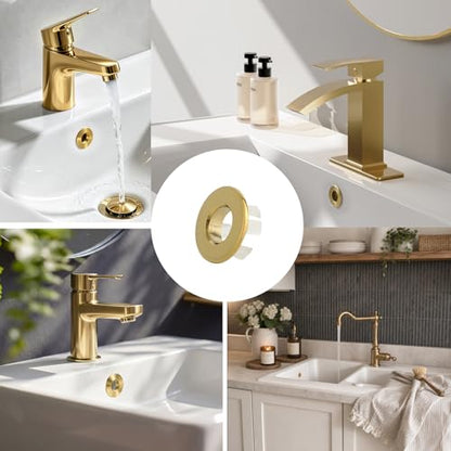Sink Overflow Ring, Gold | Bathroom Kitchen Sink Basin Trim Overflow Cover Hole Insert Round Cap, Brass - color: Gold