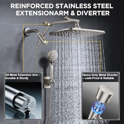 Veken Starlight 11.8" High Pressure Shower Head with Handheld, Easy Install | Handheld Shower with Multi Spray Modes, Rainfall Combo with 15" Metal Extension Arm, Detachable Dual Shower, Bathroom Decor - color: Starlight
