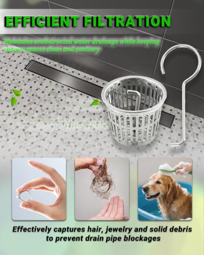 1 Pc Debris and Hair Strainer for Shower Drains Floor Drain, 2 Inch Stainless Steel Debris Basket Hair Trap Catcher with 1 Lifting Hook - Vertical Hook Style - size: Vertical hook Style