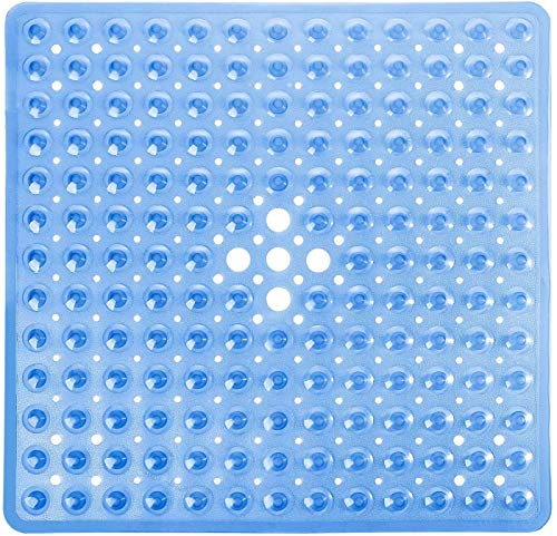 Yimobra Shower Stall Mat Non Slip, 21X21 Inch, Soft Square Bath Mat for Shower with Suction Cups and Drain Holes, Stall Floor Mats for Bathroom, Machine Washable, Bathroom Accessories, Clear Blue - color: Clear Blue, size: 21 x 21 inches