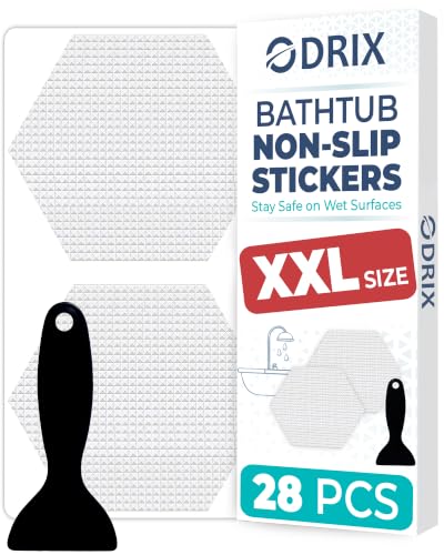 Anti-Slip Shower Stickers, 4" Hex 28 Pack, Bathtub & Shower Floor Grip | Extra Traction for Tub Steps & Wet Surfaces | Scraper & Application Guide Included | Micro-Pyramid Texture Adds Extra Bite