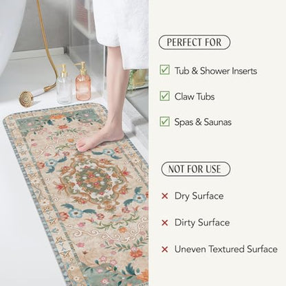 SHUCHING Brown Bath Mat for Tub Non Slip-40x16 Inch | Bathtub Mat for Women & Elderly Mold Free, Long Shower Mat for Inside Shower with Suction Cup, Machine Washable - color: Brown