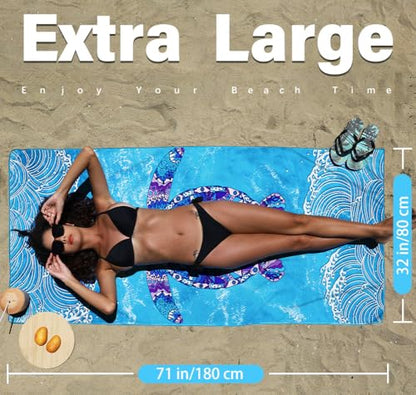 Widdonen Microfiber Beach Towel,Compact 2 Pack-71x32 Inch with Bag Travel | Extra Large,Lightweight,Thin,Sand Free,Quick Dry,Absorbent.Packable for Camping,Swim,Pool,Bath,Picnic,Cruise Essentials Gift - color: 2 Pack Turtle Blue Leaves Mo