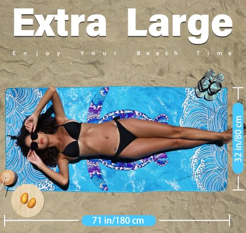 Widdonen Microfiber Beach Towel,Compact 2 Pack-71x32 Inch with Bag Travel | Extra Large,Lightweight,Thin,Sand Free,Quick Dry,Absorbent.Packable for Camping,Swim,Pool,Bath,Picnic,Cruise Essentials Gift - color: 2 Pack Turtle Blue Leaves Mo
