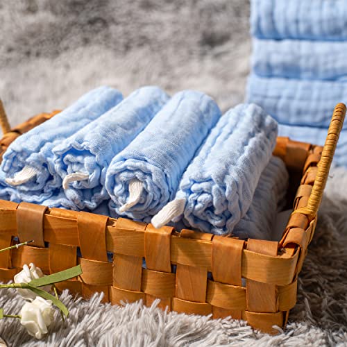 Baby Washcloths - Natural Cotton Baby Wipes - Soft Newborn Face Towel for Sensitive Skin - 10 Pack, 12x12 inches - color: Blue
