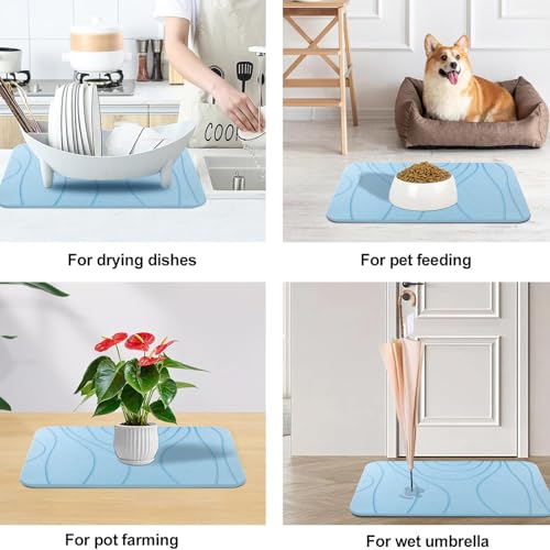 Stone Bath Mat, 2 Pack Diatomaceous Earth Shower Mat, Non-Slip Super Absorbent Quick Drying Bathroom Floor Mat, 24x15, Blue - color: Blue
