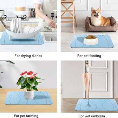 Stone Bath Mat, 2 Pack Diatomaceous Earth Shower Mat, Non-Slip Super Absorbent Quick Drying Bathroom Floor Mat, 24x15, Blue - color: Blue