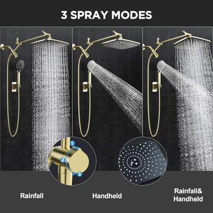 Veken Gold 11.8" High Pressure Shower Head with Handheld, Leak-Proof Design | Handheld Shower Head with Multi Spray Modes,Rainfall Combo with 15" Metal Extension Arm,Detachable Dual Shower,Regaderas Para - color: Pure Gold