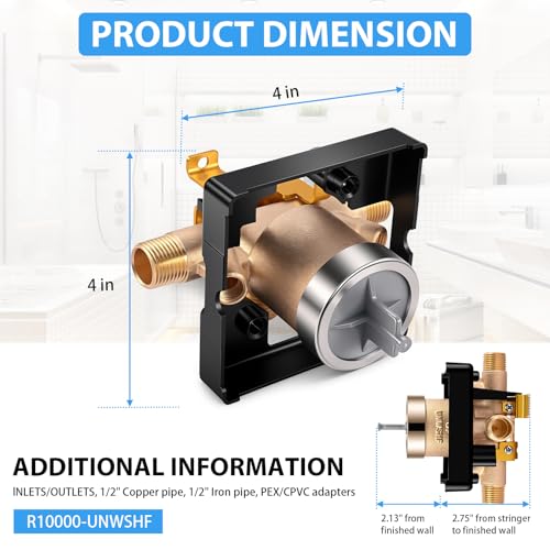TOVEN-RV R10000-UNWSHF High-Flow Shower Valve Body with Stops | Compatible With Delta MultiChoice 13/14, 17 And 17T Trim Kits; 3-Port Shower-Only Design; 1/2-Inch Inlets - style: R10000-UNWSHF