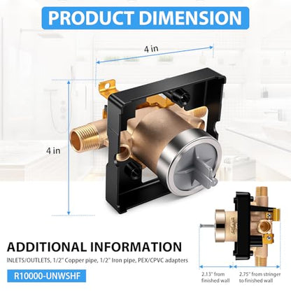 TOVEN-RV R10000-UNWSHF High-Flow Shower Valve Body with Stops | Compatible With Delta MultiChoice 13/14, 17 And 17T Trim Kits; 3-Port Shower-Only Design; 1/2-Inch Inlets - style: R10000-UNWSHF