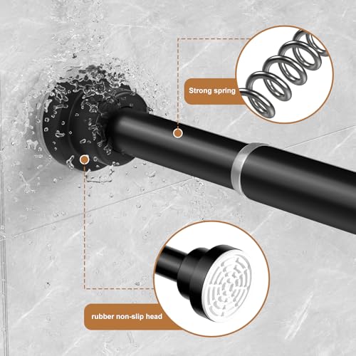 Black Spring Tension Rod 28-50In 2PCS,No Drill Non-Slip Curtain Rod | No-drilling Spring Loaded Curtain Rod, Non-slip Non-Rust Extendable Rod for Windows and Bathroom - color: Black-2PCS, size: 28"-50"