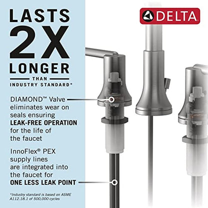Delta Dryden Chrome Bathroom Faucet 3 Hole, 8 Inch Widespread Bathroom Sink Faucet for Vanity, Metal Push-Pop Drain Assembly, Chrome 3551-MPU-DST
