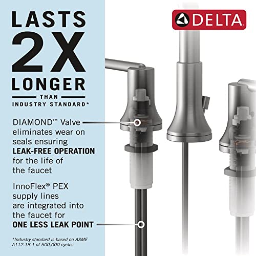 Delta Trinsic Brushed Nickel Bathroom Faucet 3 Hole, 8 Inch Widespread Bathroom Sink Faucet for Vanity, Metal Push-Pop Drain Assembly, Stainless 3559-SSMPU-DST - color: Stainless