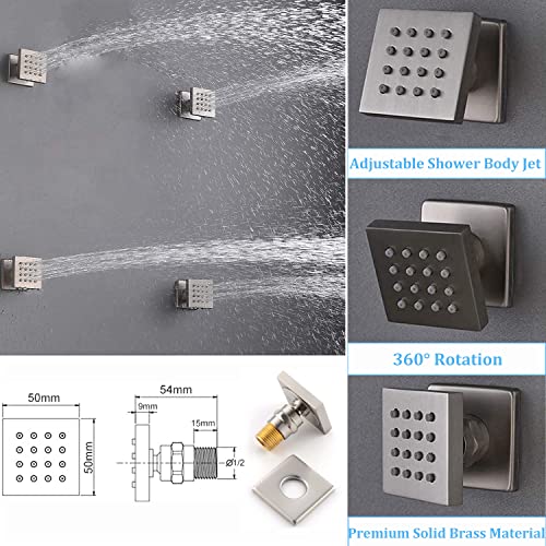 Brushed Nickel Shower Faucet System 16 X 24" 3 Functions Waterfall Mist Rainfall Ceiling Shower Head Thermostatic Full Body Shower Faucet Set Complete With Handheld And Shower Body Jet Spray - color: Brushed Nickel