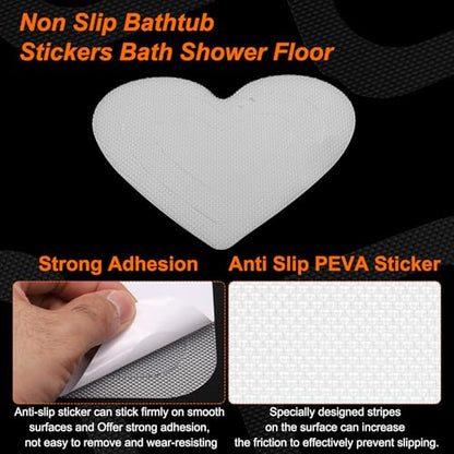 HARFINGTON 24pcs Non Slip Bathtub Stickers Bath Shower Floor 4" Anti-Slip Adhesive Sticker Tape Heart Style Decals with Scraper for Bathroom Kitchen Bathtub Treads Stairs, Transparent - color: Transparent