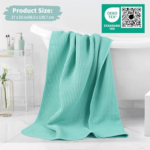 MICROFI Microfiber Waffle Bath Towels, 4 Pieces, Soft, Absorbent, Fast Drying, Lint Free 430 GSM (27''x55''/68.58 cm x139.7 cm) - color: Turquoise