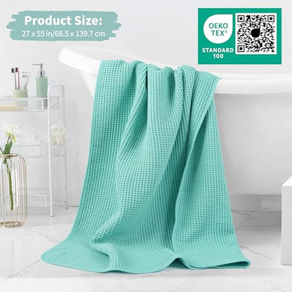 MICROFI Microfiber Waffle Bath Towels, 4 Pieces, Soft, Absorbent, Fast Drying, Lint Free 430 GSM (27''x55''/68.58 cm x139.7 cm) - color: Turquoise