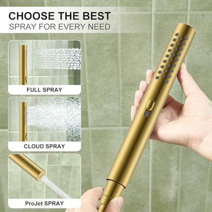 KENES Brushed Gold Square Rainfall Shower System Faucet Set with Handheld | Shower Faucet with 10-Inch Rain Shower Head, Square Shower System, Valve Included, Lead-Free cUPC & NSF Certified, Stainless - color: Brushed Gold, style: Showerhead and Handheld