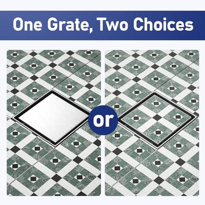 Square Shower Drain, 304 Stainless Steel Floor Drain 6" | with Tiled Insert Grate & Hair Strainer, Bathroom 2-in-1 Tiled in Drain, CUPC Certified - color: Brushed, size: 6''
