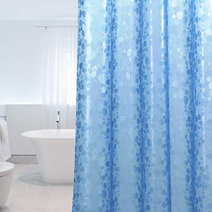 WELTRXE EVA 8G Shower Curtain Liner, 72x72 Inch 3D Blue Pebble Heavy Duty Waterproof Bathroom Shower Liner with Weighted Magnets Thick Clear Plastic Shower Curtains for Shower Stall, Bathtub, 12 Hooks - color: Pebble - Blue, size: 72"W x 72"L (Pack of 1)