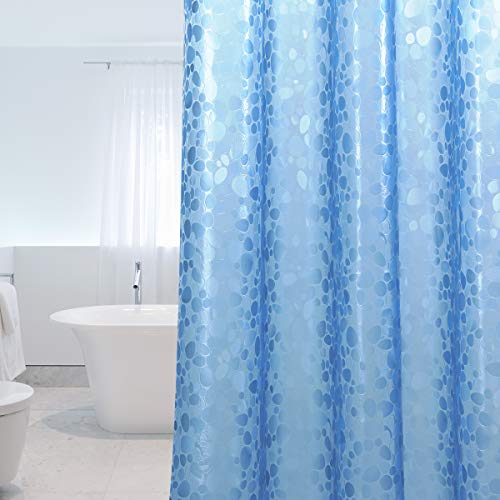 WELTRXE EVA 8G Shower Curtain Liner, 72x72 Inch 3D Blue Pebble Heavy Duty Waterproof Bathroom Shower Liner with Weighted Magnets Thick Clear Plastic Shower Curtains for Shower Stall, Bathtub, 12 Hooks - color: Pebble - Blue, size: 72"W x 72"L (Pack of 1)