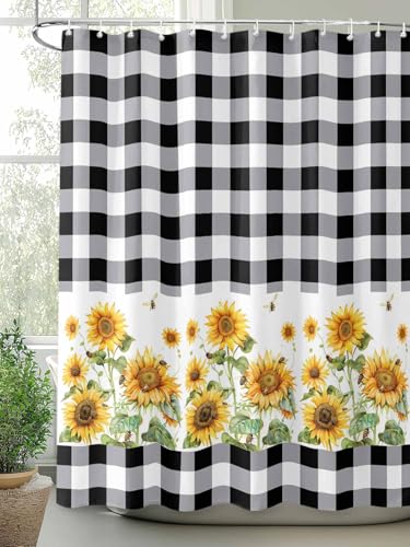 Shower Curtain Sunflower Waterproof Fabric Shower Curtains for Bathroom Decor Black Buffalo Plaid Check Shower Curtains Bath Curtain 72x72inch - color: Yellow Green, size: 72"W x 72"L (Pack of 1)
