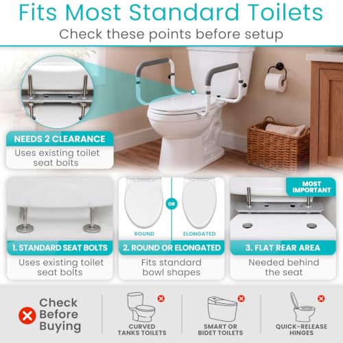 Vive Toilet Safety Rail - Adjustable Grab Bar - Compact Support Frame | Handrail for Bathroom Toilet Seat - Easy Installation for Handicap Senior Bariatrics, Elderly Balance - Padded Hand Armrest