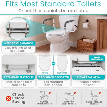 Vive Toilet Safety Rail - Adjustable Grab Bar - Compact Support Frame | Handrail for Bathroom Toilet Seat - Easy Installation for Handicap Senior Bariatrics, Elderly Balance - Padded Hand Armrest