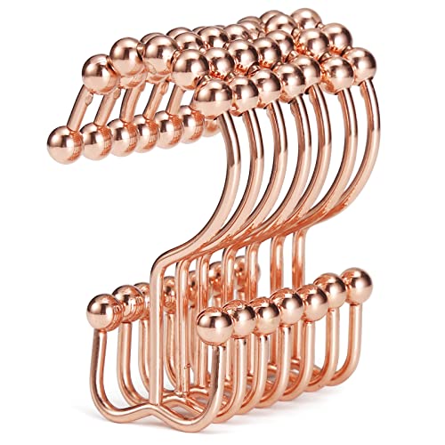 Shower Curtain Hooks, Goowin Shower Curtain Rings, Stainless Steel Shower Curtain Hooks Rust Proof Free Sliding Double Shower Hooks for Curtain, Shower Curtains & Liners (Rose Gold) - color: Rose Gold