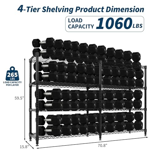 Garvee 70.8" W Storage Shelves Metal Shelving Unit Heavy Duty for Pantry - size: 4-Tier,70.8"W x 59.5"H x 15.8"D