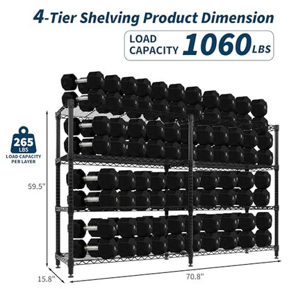 Garvee 70.8" W Storage Shelves Metal Shelving Unit Heavy Duty for Pantry - size: 4-Tier,70.8"W x 59.5"H x 15.8"D