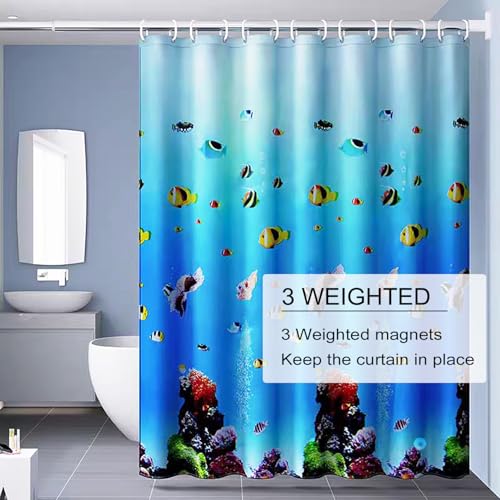 TIKABC Shower Curtain Liner, 4G PEVA Shower Liner, Plastic Waterproof Shower Curtains, 72x72 inch with Grommet Holes 3 Magnetic Weights - color: Underwater World