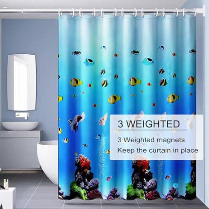 TIKABC Shower Curtain Liner, 4G PEVA Shower Liner, Plastic Waterproof Shower Curtains, 72x72 inch with Grommet Holes 3 Magnetic Weights - color: Underwater World