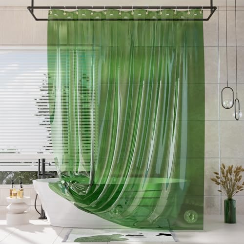 AmazerBath Extra Long Shower Curtain Liner, 100% EVA Clear Green Heavy Duty 84 inch Shower Curtain and Liner 2-in-1, 72x84 Plastic Weighted Bathroom Shower Liner, 12 Grommets & 3 Heavyweight Stones - color: Rainbow Emerald, size: 72"W x 84"L (Pack of 1)