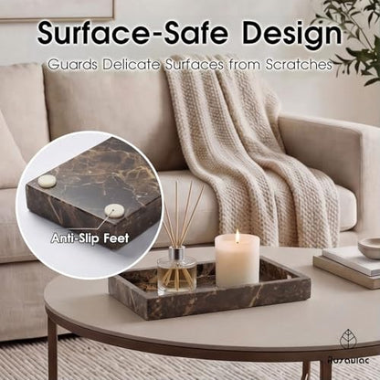 Natural Marble Tray Heavyweight Stone Vanity Tray for Bathroom Countertop, Coffee Table & Dresser - Handcrafted Rectangular Organizer (Coffee, 9.84" x 4.72" x 1.18") - color: Coffee