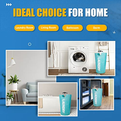 Caroeas 100L Laundry Basket,Large Laundry Hamper, Laundry Bag with Padded Handles, Clothes Hamper Stands Up Well, Collapsible Free Standing Easy Storage Washing Bin (Light Blue,100L) - color: Light Blue, size: 100L
