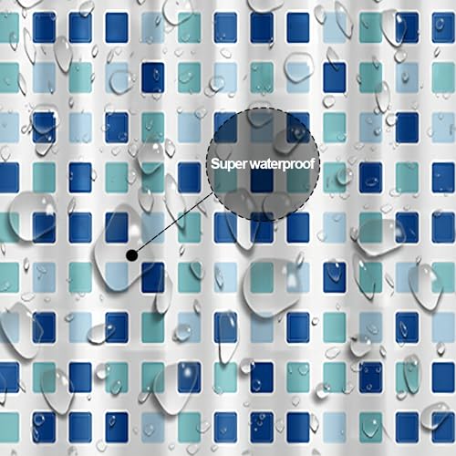 Plastic Shower Liner - Premium PEVA 4G Shower Curtain Liner with Rustproof Grommets and 3 Weighted Magnets, Waterproof Shower Curtains for Bathroom (Blue-Green Square) - color: Blue-green Square, size: 71"W x 71"L (Pack of 1)