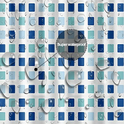 Plastic Shower Liner - Premium PEVA 4G Shower Curtain Liner with Rustproof Grommets and 3 Weighted Magnets, Waterproof Shower Curtains for Bathroom (Blue-Green Square) - color: Blue-green Square, size: 71"W x 71"L (Pack of 1)
