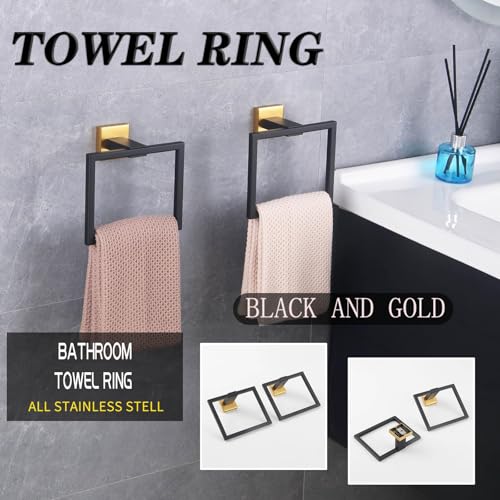 GERZWY Bathroom Hand Towel Holder Stainless Steel Towel Ring for Bath Kitchen Garage Wall Mounted (Black & Gold) JG1916-2BD - color: Black & Gold