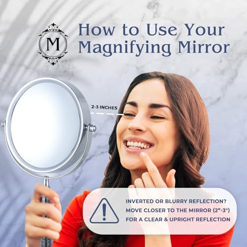 15X Magnifying Makeup Mirror with Stand - Double-Sided 15X/1X Design - Suitable for Vanity Desk, Dressing Table, or Bathroom Countertop for Precise Make Up - 12" High x 6" Wide (Chrome)